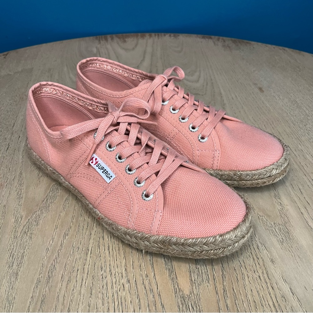 Superga Women's Espadrille Sneakers Coral Pink Lace Up Size 39.5 / US 8.5